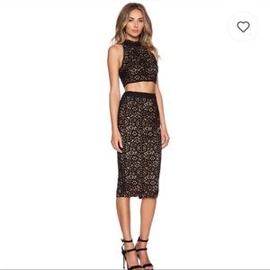 Misha Collection: Gorgeous two piece black/tan lace set. Like new.